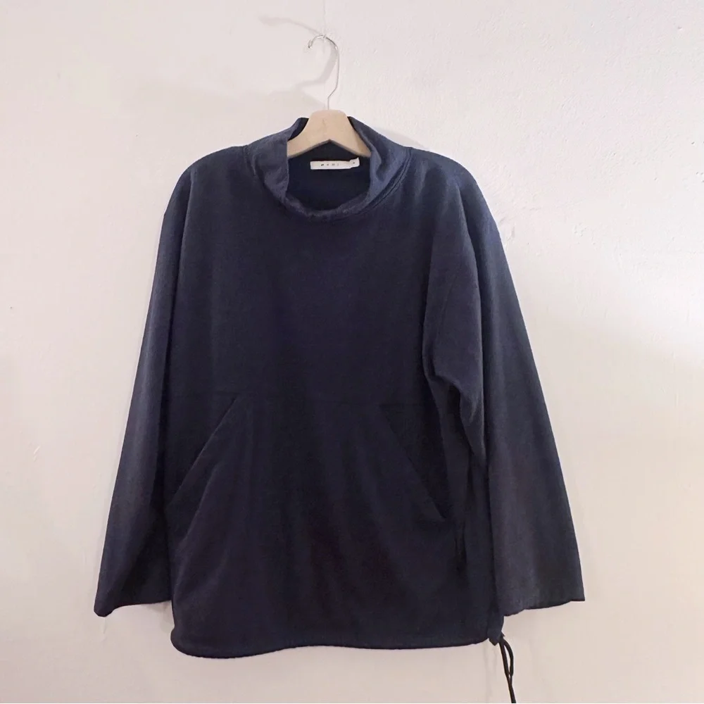 MNML Loose Mock Neck Sweater Pullover Drawstring Pocket Navy Blue